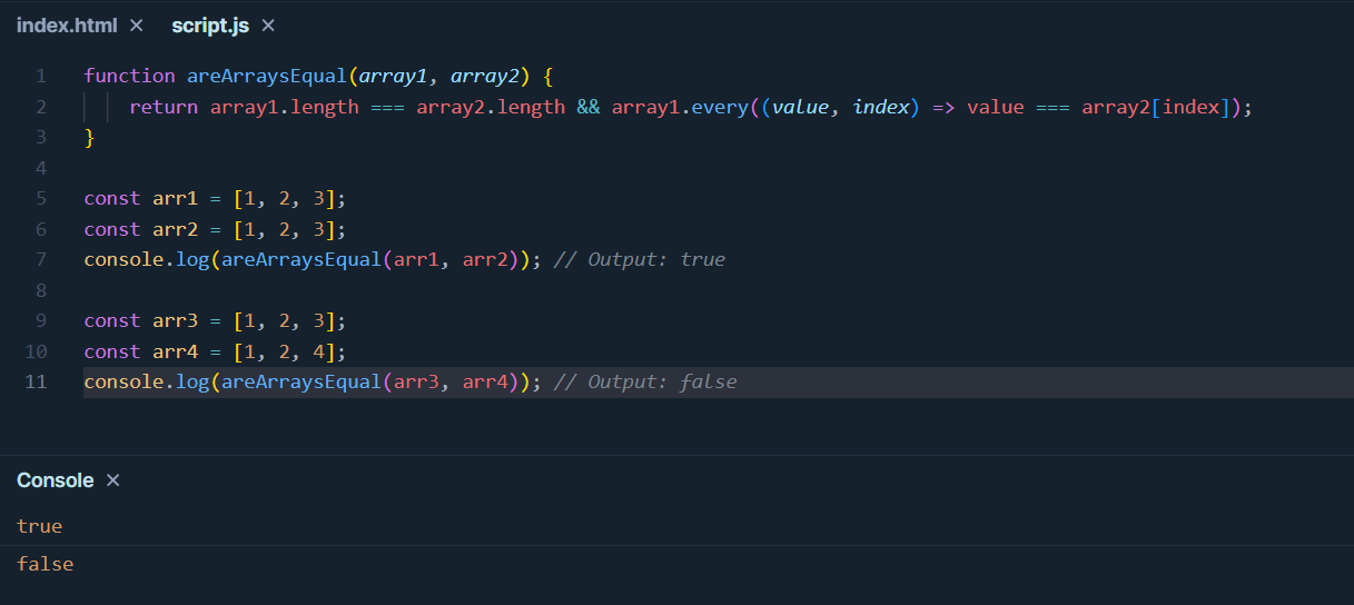 如何在 JavaScript 中检查两个数组的值是否相等？